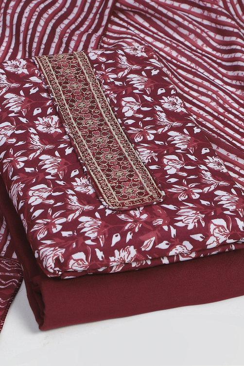 Mustard Green Cotton Printed Unstitched Suit Set image number 5