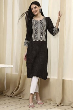 Black Viscose Blend Straight Kurta image number 0