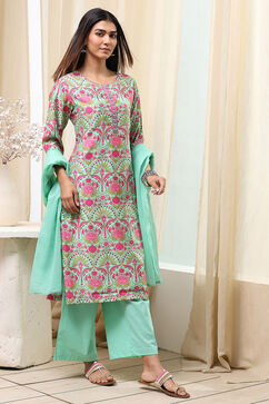 Sea Green Viscose Rayon Straight Suit Set image number 5