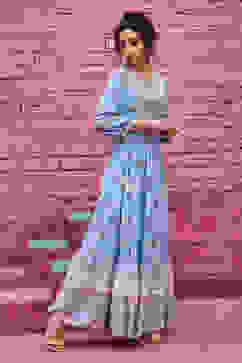 Sky Blue Viscose Tiered Dress image number 4