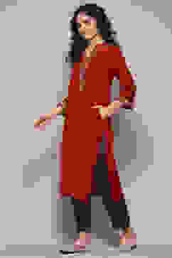 Red Daffodil Straight Yarndyed Kurta image number 2