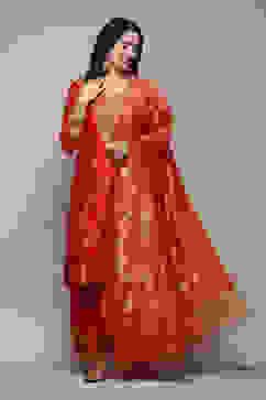 Red Cotton Blend Straight Yarndyed Kurta Palazzo Suit Set image number 0