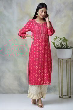 Pink Rayon Straight Kurta Palazzo Suit Set image number 5