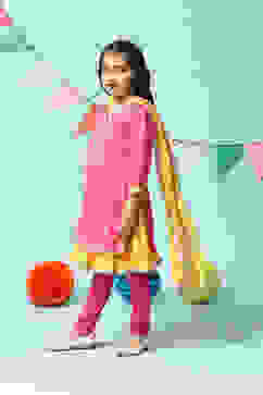 Pink Cotton Blend Straight Kurta Churidar Suit Set image number 7