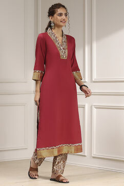 Maroon Cotton Modal Digital Print Unstitched Suit Set image number 6