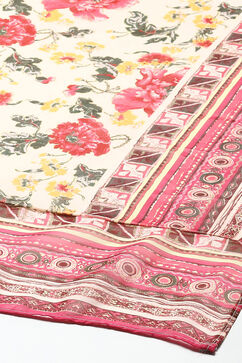Off White Polyester Straight Printed Kurta Garara Suit Set image number 3