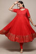 Red Cambric Anarkali Kurta Churidar Suit Set image number 0