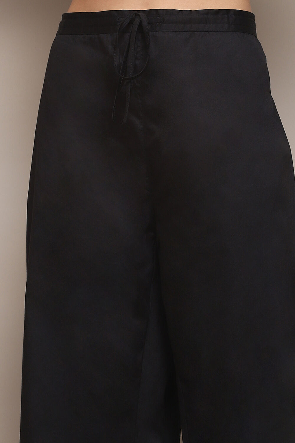 Black Cotton Satin Straight Kurta Palazzo Suit Set image number 2