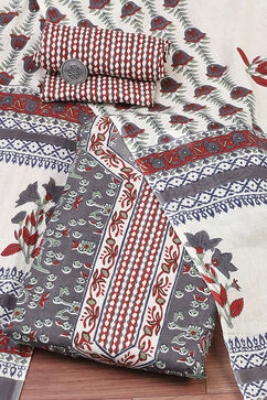 Gray Cotton Screen Print Unstitched Suit Set image number 0
