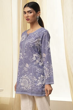 Blue Floral Printed Short Straight Kurta image number 2