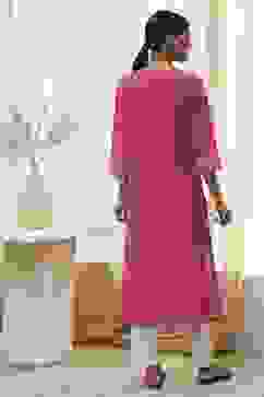 Pink Pure Cotton Printed Straight Kurta image number 3