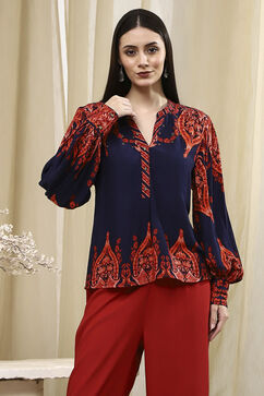 Blue Printed High-Low Top image number 5