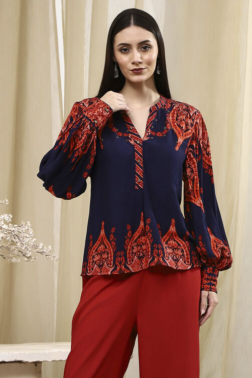 Blue Printed High-Low Top image number 5
