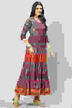 Marine Blue Cotton Tiered Printed Dress image number 3