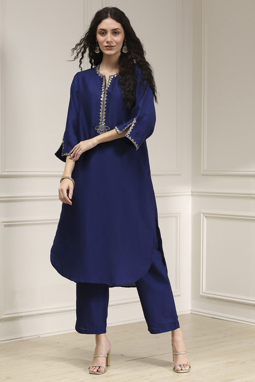 Indigo Blue Dyed Straight Kurta Set image number 0
