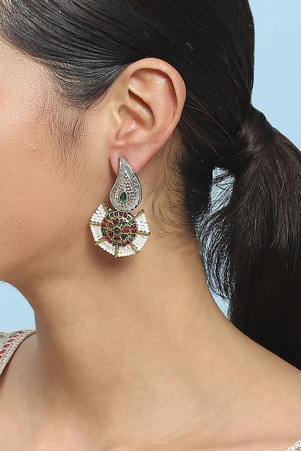 Pink Green Alloy Drop & Danglers image number 1