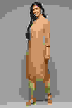 Brown Rayon Straight Kurta Pants Suit Set image number 3