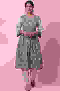 Grey Cotton A-Line Kurta Set image number 0