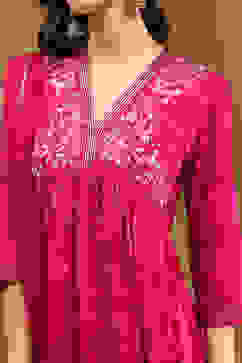 Fuchsia Floral Printed Flared Suit Set image number 1