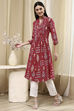 Pink Cotton Printed Straight Kurta image number 2