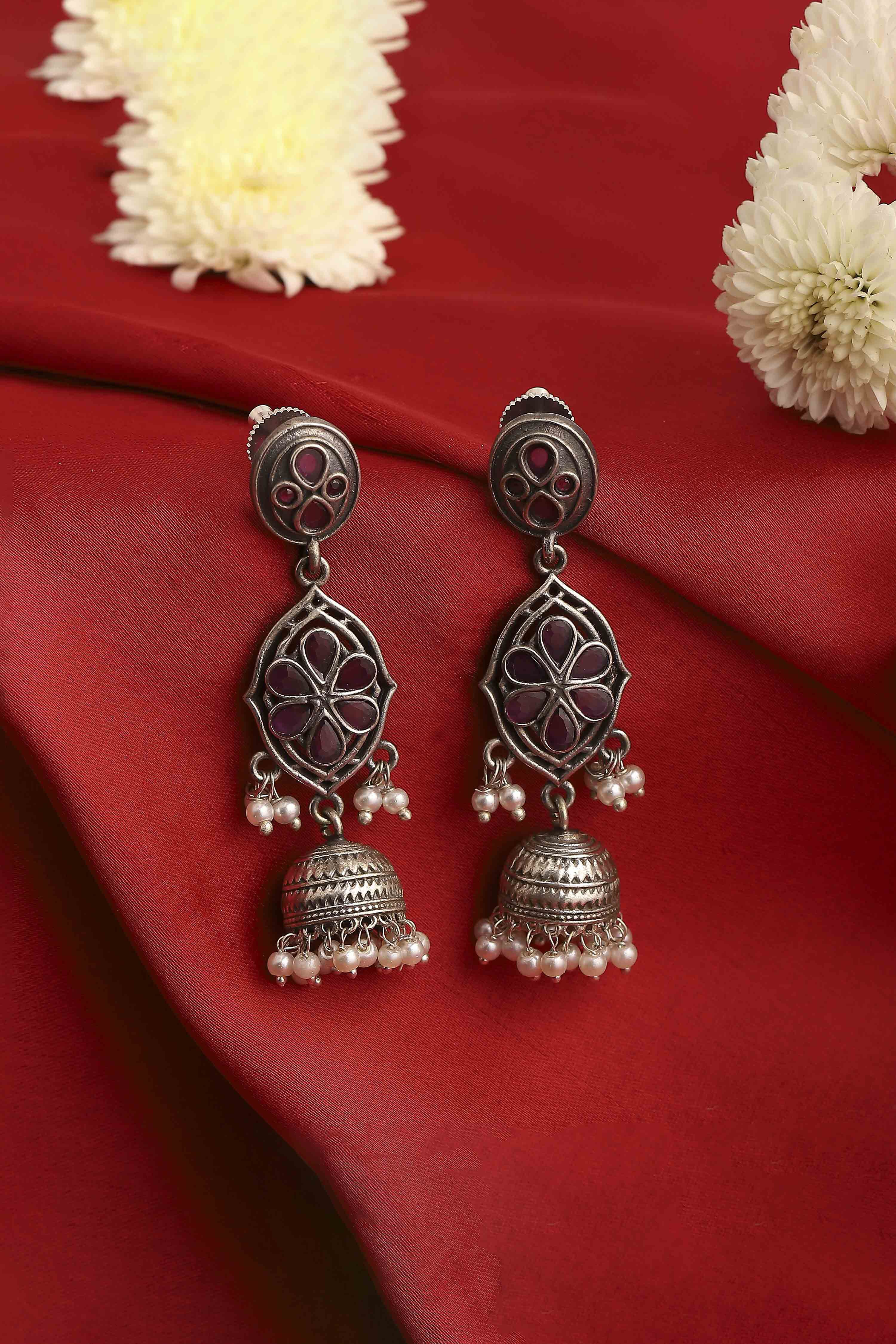 biba Dark Pink Stone EarringsDark Pink Stone Earrings-picture-485