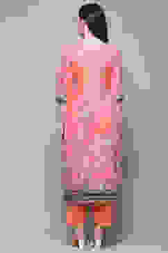 Pink Cotton Blend Floral Digital Print Unstitched Suit Set image number 6