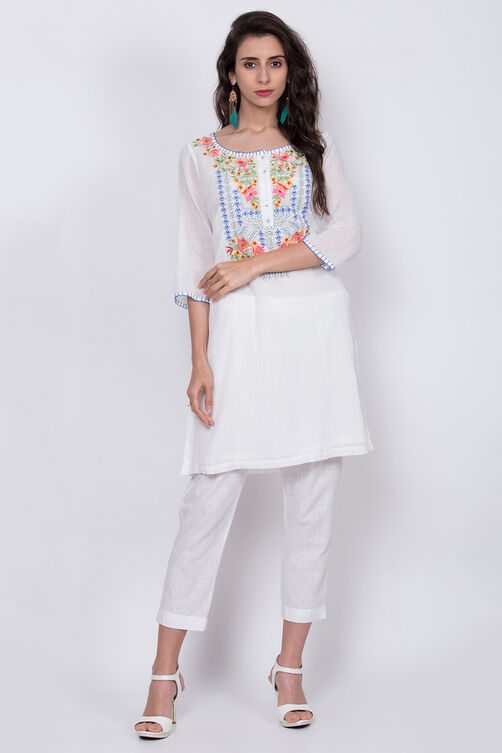 Blue Cotton Straight Short Kurta image number 0