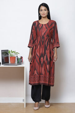 Rust LIVA Flared Printed Kurta Dress image number 3