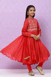 Red Cotton Girls Anarkali Kurta Churidar Suit Set image number 8