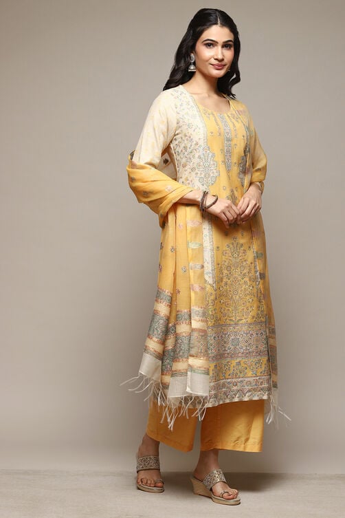 Green Cotton Blend Straight Yarndyed Kurta Suit Set image number 6