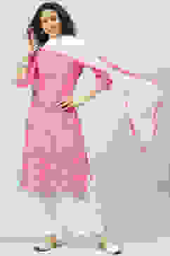 Pink Printed Cotton Straight Kurta Palazzo Suit Set image number 7