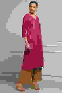 Fuschia Rayon A-Line Printed Kurta image number 4