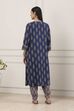 Blue Viscose Rayon Straight Kurta Pants Set image number 4