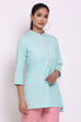 Sky Blue Cotton Flax Straight Kurta image number 3