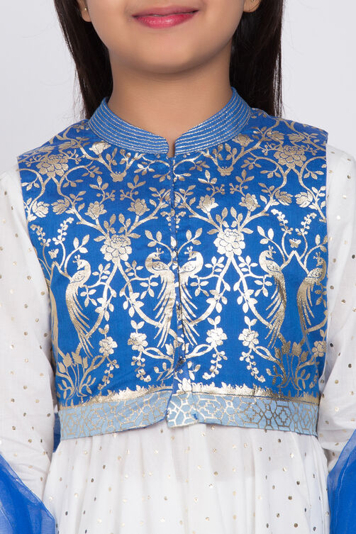 Off White Cotton Anarkali Kurta Churidar Suit Set image number 1