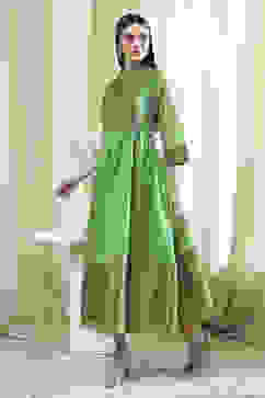 Green Yarn-Dyed Flared Kurta image number 2