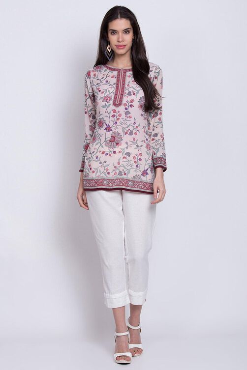 Blue Art Silk Straight Printed Kurti image number 5