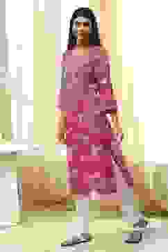 Pink Pure Cotton Floral Straight Kurta image number 2