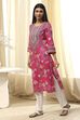 Pink Pure Cotton Floral Straight Kurta image number 2