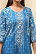 Blue Cotton Printed Straight Kurta image number 1
