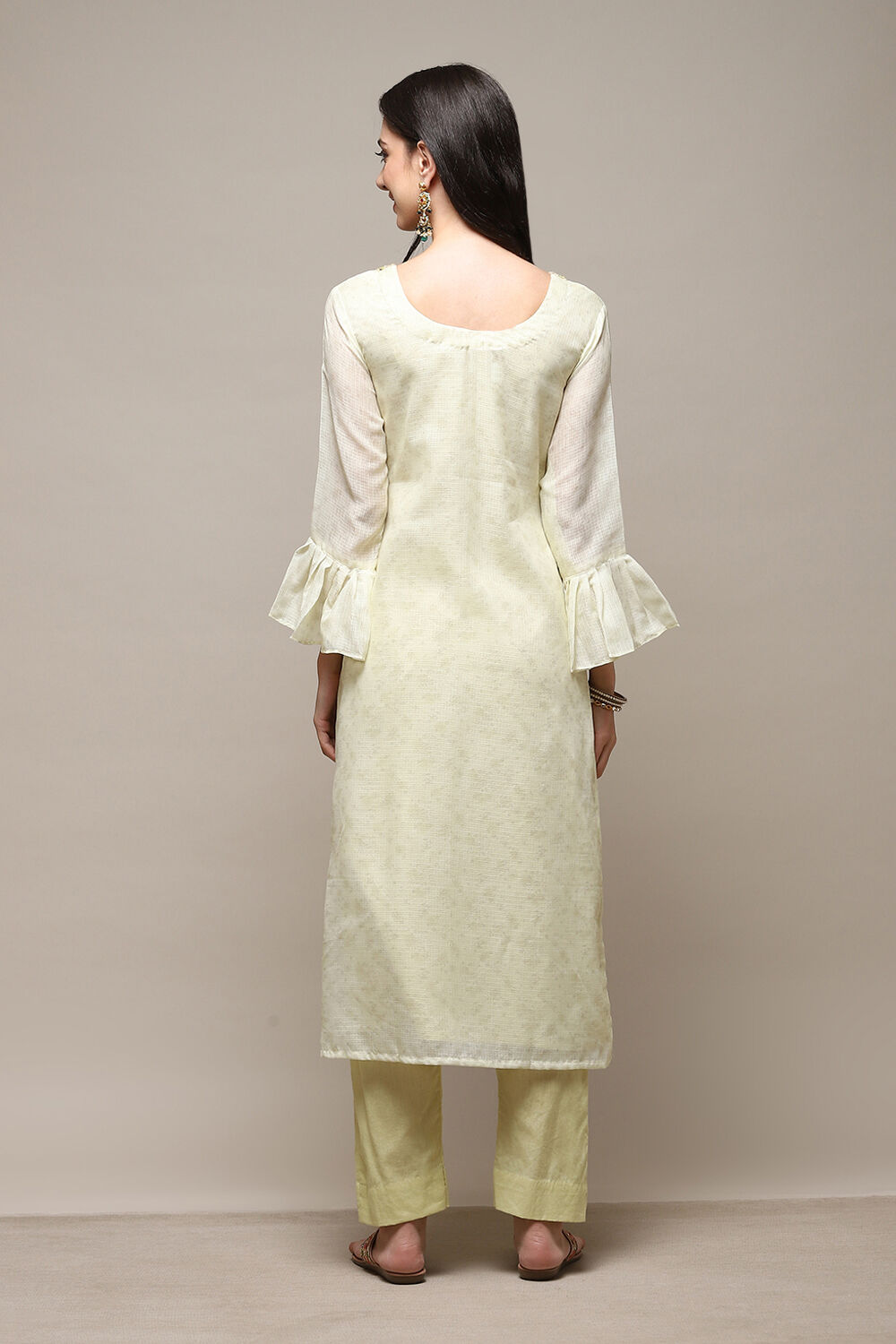 Yellow Cotton Blend Woven Unstitched Suit Set image number 5