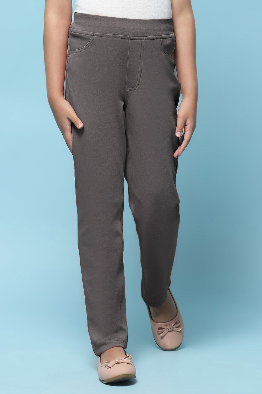 Grey Cotton Lycra Skinny Jeggings image number 4