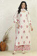 White Pink Cotton Hand Block Print Unstitched Suit Set image number 1