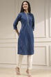 Blue Cotton Ikat Straight Kurta image number 4