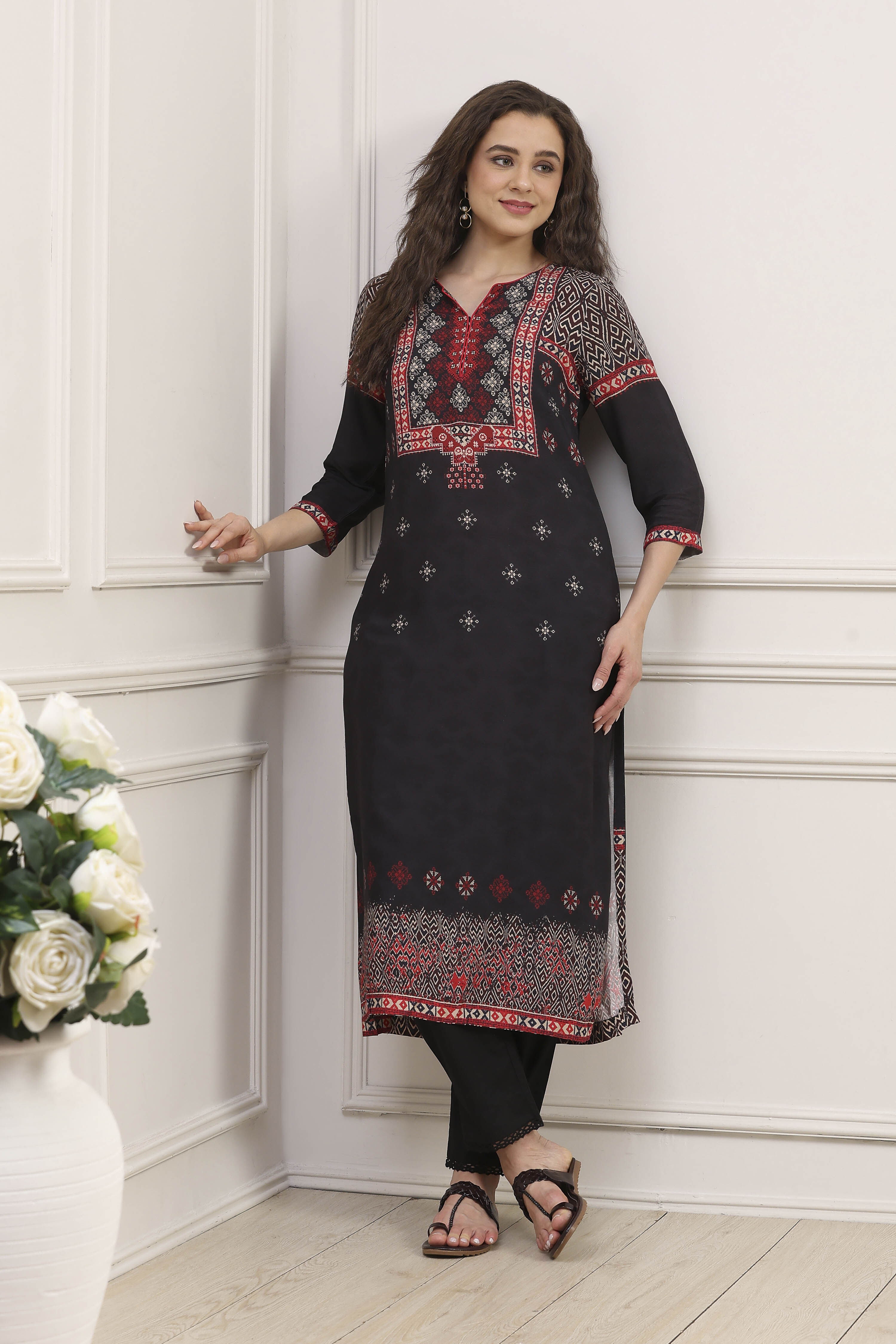 biba Black Rayon Straight Printed KurtaBlack Rayon Straight Printed Kurta-picture-462