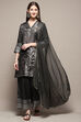 Charcoal Art Silk Straight Kurta Palazzo Suit Set