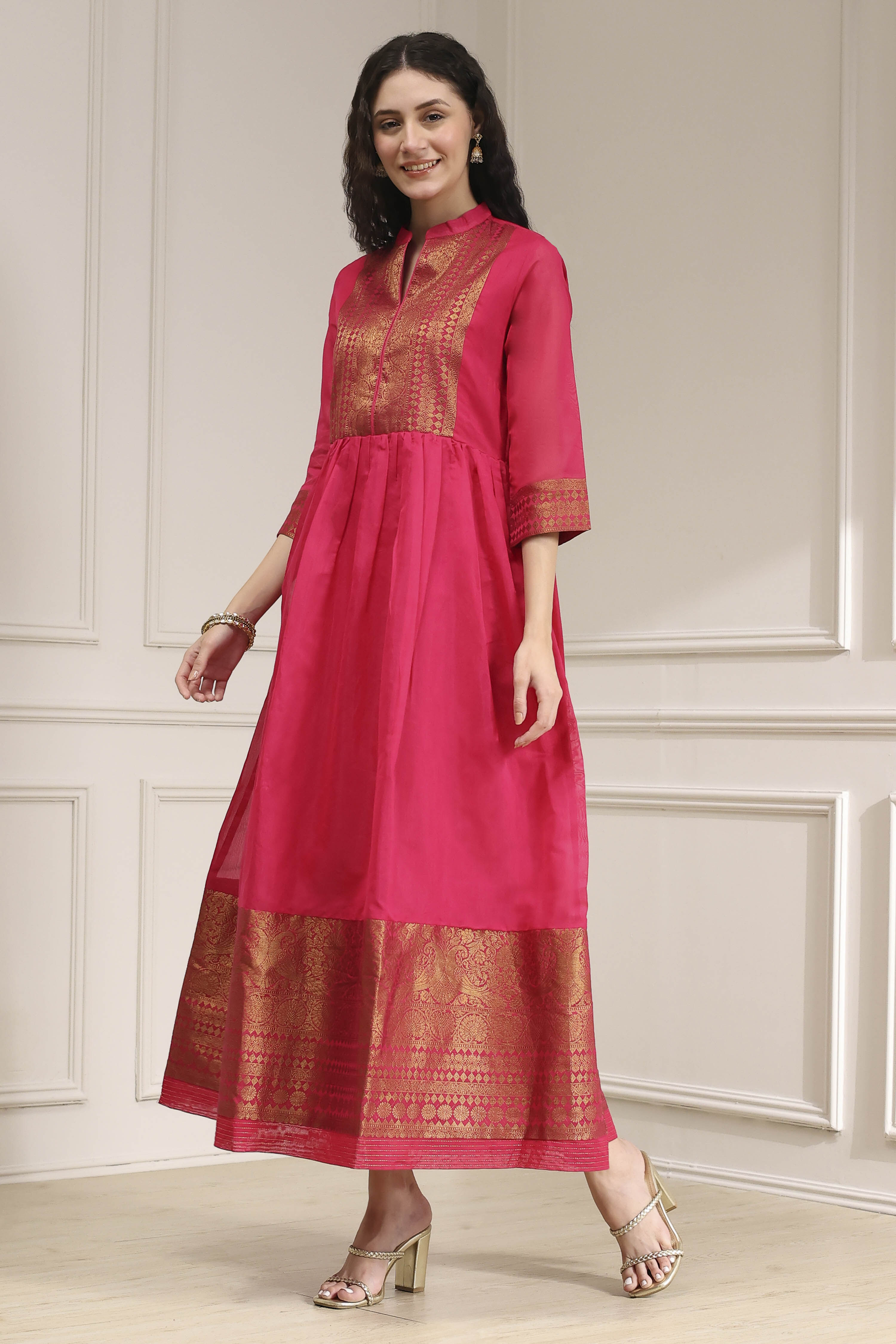 Fuchsia Yarn-Dyed Flared Kurta image number 2