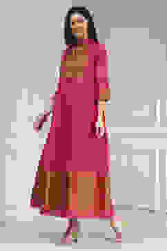 Fuchsia Yarn-Dyed Flared Kurta image number 2