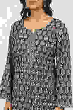 Dark Blue Cotton Printed Unstitched Suit Set image number 2