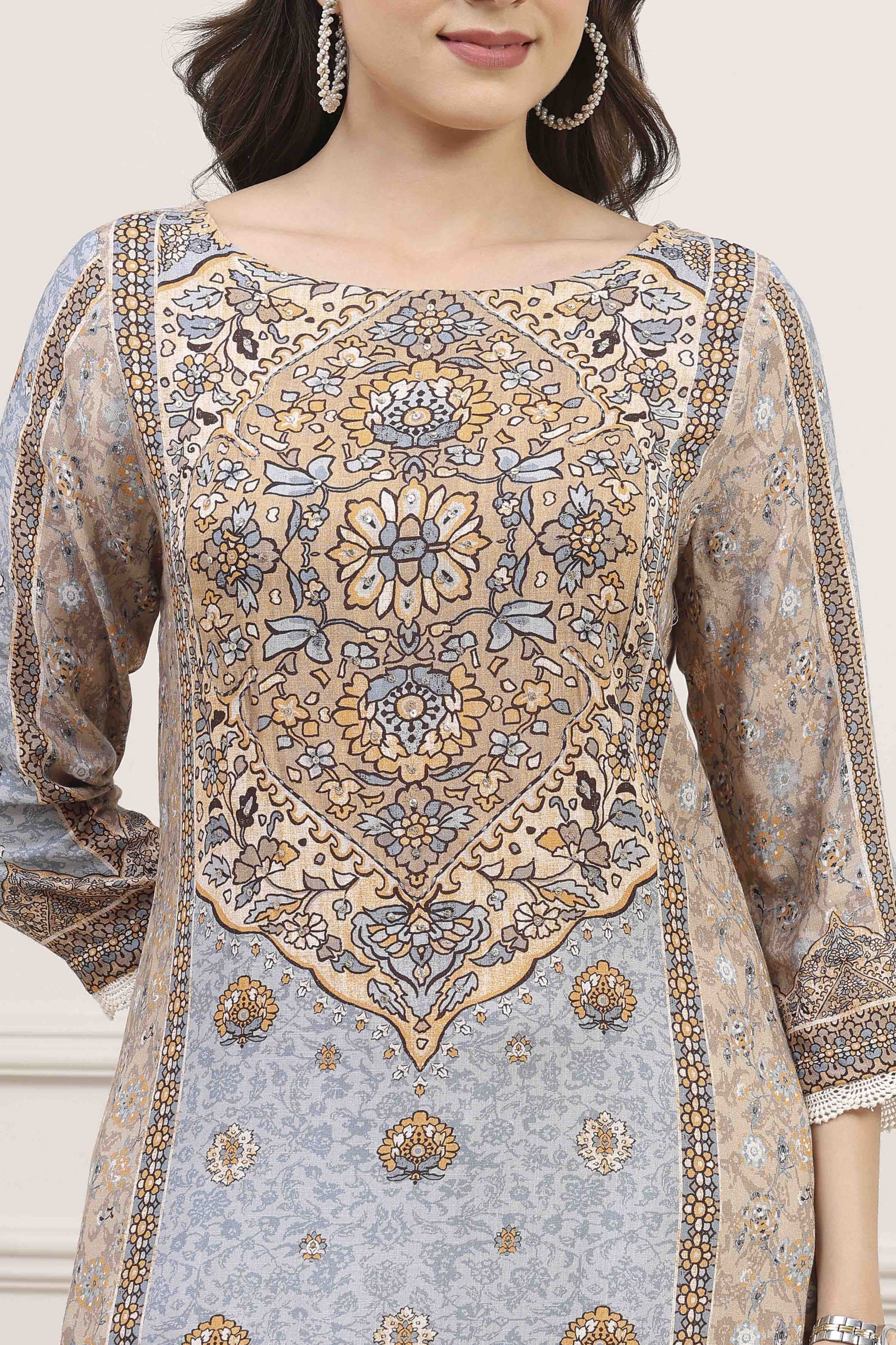 Beige Viscose Straight Kurta image number 1